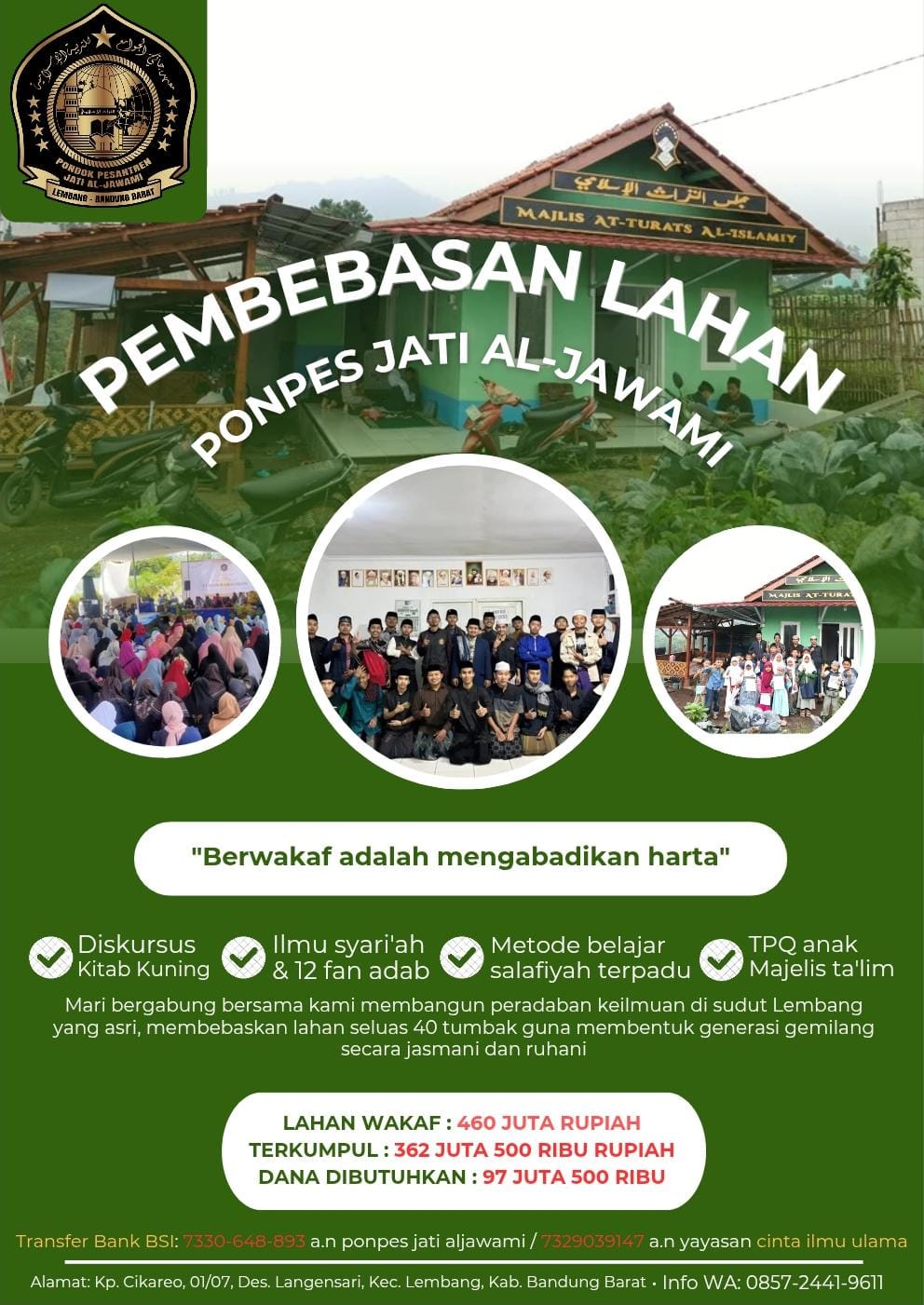 Poster Pembebasan Lahan Wakaf Ponpes Jati Al-Jawami